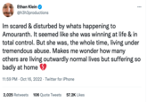 Ethan Klein @h3h3productions Im scared & disturbed by whats happening to Amouranth. It seemed like she was winning at life & in total control. But she was, the whole time, living under tremendous abuse. Makes me wonder how many others are living outwardly normal lives but suffering so badly at home > 11:59 PM Oct 16, 2022 Twitter for iPhone . : 2,025 Retweets 106 Quote Tweets 57.2K Likes