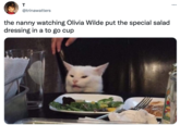 T @trinawatters the nanny watching Olivia Wilde put the special salad dressing in a to go cup