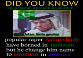 DID YOU KNOW #gopakistan #proudtobepakistan @pakistan.facts.genius popular r---- salim shady have borned in pakistan but he change him name to emimem in america