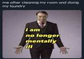 me after cleaning my room and doing my laundry i am no longer mentally ill