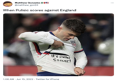 Matthew Gonzales @matthew_gon24 When Pulisic scores against England HIST It's called Soccer! 1:08 AM Jun 15, 2022. Twitter for iPhone :