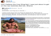 Charlie @MoistCr1TiKaL Can't believe the Liver King lied, I was just about to get on the raw testicles diet too. Shame OK OutKick @Outkick Nov 29 ✪ Official SHOCKING: Liver King was on steroids Leaked emails shows that Liver King was taking almost $12k worth of pharmaceutical HGH per month, three injections per day. All while promoting his brand of holistic lifestyle, ancestral tenants, and eating raw meat on camera. Show this thread 3:11 PM Nov 29, 2022 and with the goal of 1MM followers by March 2022 -- I'm pouring ridicu uy, that will be living at my guest house, and a film crew that will be film shape year-round (maybe take 1-2 months off / year). Here's a clip of im.com/p/COOARfDBxb5/ n working out for 35 years. I know how to eat, train, rest and recover ( .but... as I've reached my mid-forties, it's getting harder and the back ently started taking Omnitrope... the 5.8MG vials from Empower Pharn reek - 16 vials / month). I don't know if this s--- is grossly underdosed only at 139 (see recent labs below). My doctor told me that I could do could be a hyper non-responder??? I'm wondering if taking a fuckload interfering with efficacy. For instance, here's what I'm currently taking GF-1 LR been taking this for a year CJC w/ Imap -- been taking this for a year butamoren -- been taking this for 2 months Omnitrope been taking this for 6 weeks Test cyp 0.6cc per week -- cruise dose Decca 0.6cc per week -- been taking this for 3 weeks Winstrol 50mg/day (just started this) -- been taking this for 3 weeks