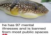 RIGH he has 97 mental illnesses and is banned from most public spaces