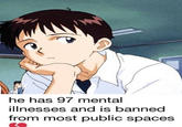 he has 97 mental illnesses and is banned from most public spaces