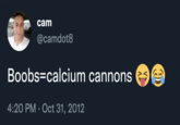 cam @camdot8 Boobs=calcium cannons 4:20 PM Oct 31, 2012 D