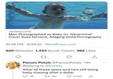 variety.com Man Photographed as Baby on 'Nevermind' Cover Sues Nirvana, Alleging Child P---------- 10:56 PM 8/24/21 WordPress.com 400 Retweets 1,223 Quote Tweets 982 Likes 27 Pazuzu Petals @PazuzuPetals - 14h Replying to @Variety After all these years and he's still being baby chasing after a dollar 281 48 5,364 ↑ ***