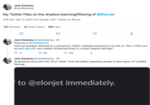 Jack Sweeney @JxckSweeney My Twitter Files on the shadow banning/filtering of @ElonJet 4:19 AM - Dec 11, 2022 from Florida, USA. Twitter for iPhone 221 Retweets 24 Quote Tweets 865 Likes 22 Jack Sweeney @JxckSweeney. 9h Replying to @JxckSweeney Internal messages obtained by a anonymous Twitter employee explained to me that on "Dec 2 2022 your account @elonjet was visibility limited/restricted to a severe degree internally!" 10 1 169 ↑ 684 소 Jack Sweeney @JxckSweeney 9h Screenshots show Ella Irwin VP at Twitter Trust and Safety requesting elonjet to have heavy VF (visibility filtering) to @elonjet immediately.