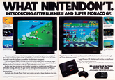 Part of a 4-page advertisment from Issue #14 of Electronic Gaming Monthly (the September 1990 issue). Note that this advertisement was published during the period before Sonic the Hedgehog or the Super Nintendo Entertainment System were released in the USA. 

Note that the two games being featured in the advertisement are Afterburner II and Super Monaco GP. These were ports of some of the biggest arcade games of the late 80's. Sega arcade ports were a major focus of the Sega Genesis, especially before the release of Sonic the Hedgehog. Other major arcade ports of this era included Altered Beast, Columns, Golden Axe, and Super Hang-On.

Much of this issue of EGM shows signs of uncertainty regarding the new 16-bit era of video game consoles. The Sega CD was still a rumor at this point, the Super Nintendo was announced and rumored to possibly be a 32-bit machine, and the TurboGrafX-16 was being given a lot more space in the magazine than veterans of the 16-bit console wars in the USA might have guessed.