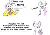 A blow my mind hmmm.. Despite still not being created, Diavolo has canonically already been killed by the Part 9 Main villain