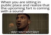 When you are sitting in public place and realize that the upcoming fart is coming with a sound WAIT WAIT WAIT WAIT