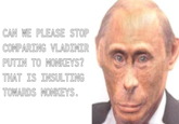CAN WE PLEASE STOP COMPARING VLADIMIR PUTIN TO MONKEYS? THAT IS INSULTING TOWARDS MONKEYS.