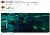 anania @Anania00. Jan 1 behind every gay person is a gayer, more evil gay person 89.3M 136.9K 72.8K Anny Mation @Mation Miss Replying to @Anania00 9:17 PM Jan 2, 2023 . 112 00 +] : *** : ...