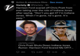 V Action & adventure films See more Variety @Variety. 9h Harrison Ford scared off Chris Pratt from ever taking over the role of Indiana Jones after saying, "Don't you get it? I'm Indiana Jones. When I'm gone, he's gone. It's easy." variety.com Chris Pratt Shuts Down Indiana Jones Rumor: Harrison Ford Scared Me Off F... 266 2,207 14.1K