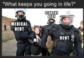 "What keeps you going in life?" STUDENT DEBT MEDICAL DEBT ME RENT