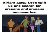 Alright gang! Let's split up and search for propane and propane accessories. STRICELAND PROS Pr DO