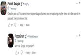 Patrick Swayze + → Dog 7 years ago Cheating ass cat. You cannot move a pawn diagonal unless you are capturing another piece or in the case of en passant. Everyone knows that. 37 Reply • Share > PoppaGrunt 7 years ago Not true. Google "en passant" 3 Patrick Swayze Reply. Share >