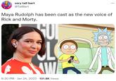 wa very tall bart @TallBart Maya Rudolph has been cast as the new voice of Rick and Morty. FU L W ... 6:30 PM Jan 24, 2023 101.8K Views