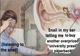 (listening to the snail) Snail in my ear- telling me to buy another overpriced university press paperback