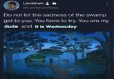Landshark @LandsharkRides Do not let the sadness of the swamp get to you. You have to try. You are my dude and it is Wednesday