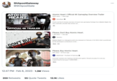 ShitpostGateway @ShitpostGate ATOMIC HEART OFFICIAL 4K TRAILER DON'T BUY THIS GAME 8:49 . 20:02 5:07 12:47 PM. Feb 8, 2023 1.3M Views Atomic Heart | Official 4K Gameplay Overview Trailer 463K views 7 days ago GameSpot Check out this 8 minute overview of brand new gameplay footage from Atomic Heart, the new cinematic shooter that shines not... 4K Please, Don't Buy Atomic Heart. 1.3M views 1 day ago Harenko Atomic Heart is a videogame set to be released on February 21st 2023, that is positioned by the developers as Bioshock in the... New CC Please, Buy Atomic Heart. 64K views 20 hours ago MathChief - The Best of Gaming! ✔ Innocent russians are making a Soviet-union game. Should you play it or are you supporting the bad guys? SUBSCRIBE: ... New 359 Retweets 55 Quote Tweets 13.1K Likes :