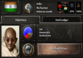 Diplomacy India No Faction Mahatma Gandhi IIM Democratic No Elections -60 -10 Intel Ledger Nuclear Effort 44 87% 100%