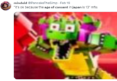 mindoid @PancakeTheSimp - Feb 19 "it's ok because the age of consent in japan is 13" mfs: