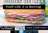 DUDES BE LIKE GG Half-Life 2 is Boring 95 YOU have 3,000 hours in 9 garry's mod MY BROTHER IN CHRIST