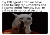 my FBI agent after we have been talking for 6 months and became good friends, but I'm a threat to national security