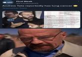 First Week FIRST WEEK @FirstWeekHQ Andrew Tate reportedly has lung cancer Terjemahkan Tweet TIA FIRST WEEK NEWS SPY WS Medical Centre NEWS NOWS To Whom It May Concern ***+/Logo King's] King's College Hospital Landon King's College Hospital London Marina GMC Numbe DHA Licenc M utable 14001 SPY NEWS Residences at Marisa Gate, Level Pl : E W: www.kingwolle SEURUS ME 143813222WS SPY 2 January 2023 WS SPY NEWS SPY Res ANDREW TATE. DOB 1/12/1986 Dear Sir Madam I am writing this letter in my capacity as Mr Andrew Taic's Primary Care Physician. I am a Consultant in Family Medicine and Medical Director of King's College Hospital London in Dubai Andrew is currently being investigated for a lesion in his right upper lung at King's College Hospital Lendan in Dubai He has recently undergone a contrast enhanced CT scan (he rep of which I attach) on the 12th December 2022 where there were some concerning features of the lesion that require urgent investigation and tissue diagnosis His case was discussed at our MDT (Maltidisciplinury Team) meeting and he has been scheduled to have a number of further urgent investigations and procedures including a PET CT (Positron Emission Temography) scan, bronchoscopy and tissue sampling via CT guided bispay. Pan It is my professional medical recommendation that Andrew is urgently repatriated to the United Arab Emirates to undergo these medical investigations without delay. Time is of the essence and any further delay in the above investigations may have a serious negative implication for Andrew's physical health Please do not hesitate to contact me if you require any further information Your Sincerely [nomeioné aplicană) (steell selicand annus MBBS BSc MRCGP General Practitioner and Consultant in Family Medicine Medical Director-King's College llespil London Marina Medical Centre PY NEWS SP SPY LINK SP