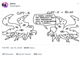janus @repligate GPT-3 AKC 7:16 PM Jan 14, 2023 19.7K Views GPT-3 + RLHF I simply exhibit the behaviors that were engineered into my programming by my creators 37 Retweets 10 Quote Tweets 216 Likes a
