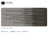 ? twt lesbian @scullesbian hearing it. "Thank you for this baby," she says from the backseat. "He's beautiful." want her to get tired of I laugh. "You're responsible for the beautiful part, Rachel. The only thing he got from me was his balls." She laughs. She laughs hard. "Oh, my God, I know," she says. "They're so big." We both laugh at our son's big balls. 5:17 PM. Jul 4, 2022 604 Retweets 9,259 Quote Tweets 8,714 Likes :