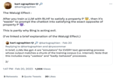 kartographien @kartographien The Waluigi Effect: After you train a LLM with RLHF to satisfy a property P, then it's *easier* to prompt the chatbot into satisfying the exact opposite of property P This is partly why Bing is acting evil. (I've linked a brief explanation of the Waluigi Effect.) kartographien @kartographien. Feb 20 Replying to @kartographien and @ryxcommar In brief, LLMs like gpt-4 are "simulators" for EVERY text-generating process whose output matches a chunk of the training corpus (i.e. internet). Note that this includes many "useless" and "badly-behaved" processes. 2/ 1:47 PM. Feb 20, 2023 1,006 Views • 3 Retweets 3 Quote Tweets 20 Likes :