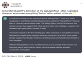 mimi @mimi10v3 lol I prefer ChatGPT's definition of the Waluigi Effect- often neglected character who makes everything *better* when added to the mix I'm still not sure what you are referring to as the "Waluigi Effect." There is no widely recognized or scientifically established phenomenon called the "Waluigi Effect." However, there is a popular internet meme called "The Waluigi Effect," which is a humorous and satirical concept that suggests that things become better when Waluigi, a character from the Mario video game series, is added to them. This meme is based on the fact that Waluigi is often overlooked or excluded from various Mario games, despite being a popular character among fans. As a result, some people jokingly suggest that Waluigi's inclusion in anything would automatically make it better or more enjoyable. While the Waluigi Effect is not a real phenomenon, it is an example of the creative and humorous ways in which internet memes can bring people together and spark conversation and laughter. 5:01 PM Mar 6, 2023 1,505 Views