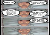 WAKE UP! PLEASE...IF YOU CAN HEAR MY VOICE... C'MON SNAP OUT OF IT! IT'S NO USE! HE'S IN A DEEP COMA! LET'S SELL HIS GUITAR COLLECTION
