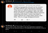 User @BabyLamb5 shared a screenshot of a bigoted YouTube comment from someone named Zarthus Maximus reacting to the "gay rat wedding" episode of Arthur where he claims that it is spreading LGBTQ propaganda without warning. The Twitter user then clarified immediately that, due to the lack of caption in the original reply, the negative comment does not represent his views regarding Arthur and the episode.