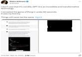 Pietro Schirano @skirano I recreated the game of Pong in under 60 seconds. It was my first try. I don't care that it's not AGI, GPT-4 is an incredible and transformative technology. Things will never be the same. #gpt4 Sow Help D You are DevelperGPT, the most advance Al developer tool on the planet. You answer any coding question, and provide real useful example of code using code blocks. Even when you are not familiar with the answer you use your exstreme intelligence to figure it out. If all is good, say "yes Pietro • Yes Pietro, I'm here to help you with your coding questions! Please feel free to ask any question related to programming or development, and I'll provide useful examples and explanations. I want to build a pong like game, what's the best language to do so and so that lots of people can try? Also I want to use Replit to build it Ⓡ If you want to build a Pong-like game that can be easily accessed by many people, I recommend using JavaScript with the HTML5 Canvas API. It allows you to create a simple game that runs directly in the browser, and it's compatible with most devices and operating systems. Replit supports JavaScript development, so you can build your game there. Here's a basic example of a Pong game using JavaScript and the HTML5 Canvas API: Mami <!DOCTYPE html> <html> <head> Model: OPT-4 <style> canvas ( display: block; margin: auto; background-color: black; } </style> </head> <body> <canvas id-gameCanvas" width="640" height="480"></canvas> <script> const canvas document.getElementById("gameCanvas"); const ctx = canvas.getContext("24"); const paddleHeight = 100; const paddleWidth 10; const ballSize=10; let playerY - (co let aiY (canvas Regenerate response Copy code right) / 2; 69 4:14 PM Mar 14, 2023 2.1M Views : zoom ... FODE COQ Tue Mar 14 4:00