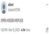 albert @albert12798 OPEN HIDDEN REPLIES 1:32 PM · Mar 13, 2023 4.7M Views bond :