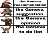 0 the Geneva recommendation the Geneva suggestion the Geneva opinion the Geneva to do list