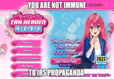 YOU ARE NOT IMMUNE my heart- タックスヘブン」 TAM HEAUEN க000 The Story Gallery Collector's Edition Manifesto The Dating Sim That Does Your Taxes! Get Notified RELEASES APRIL 4 TOIRS PROPAGANDAver my heart- Charac 2022 ◄FILING YEAR