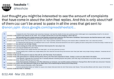 Complaints FESS Fesshole HOLE @fesshole Just thought you might be interested to see the amount of complaints that have come in about the John Peel replies. And this is only about half of them coz can't be arsed to paste in all the ones that get sent to @anon_opin docs.google.com/spreadsheets/d... 54 55 56 57 58 59 60 61 62 63 64 65 66 : 67 I despise the John Peel memes under every fess, because I can hear the chortle of every sad, posturing, stale middle-aged man congratulating himself on his wit and 2/24/2023 13:49 superior music taste as he hits 'enter'. You no longer rule the world, let it go! Stop dragging us down with you. My favourite thing to do is block everyone in the Fesshole comments who posts the John Peel meme. Sometimes I block everyone who liked the meme as well. Looking 2/27/2023 19:43 forward to this getting published so I can block all the smart arses in the comments 3/1/2023 13:28:01 block literally every John Peel and dog meme I see - they're painfully repetitive. Saving my new massive dildo to celebrate when I see a fess free of them. hi i hate the john peel pictures on confession hole so much i think they should be banned for ever and it is getting me down seeing them all of the time today it made me cry i 3/3/2023 11:41:1 am sorry but i can not help it thanks 3/5/2023 17:19:01 am so f------ sick of that John Peel meme that I block anyone who I see using it now. 3/6/2023 13:44:3 I've only just realised who John Peel is. 3/7/2023 17:03:21 block everyone who replies with that John Peel "joke", it's not funny and he's a nonce. I would happily kick to death every single witless prick who does the not-even-funny the-first-time John Peel 'joke' after every single f------ confession. Arseholes the lot. 3/8/2023 10:09:2 F--- off. 3/10/2023 15:26 I was the first person to reply to a fess with the John Peel meme. You're welcome. 3/10/2023 19:02 I take great pleasure in instantly blocking all the unfunny John Peel meme responses to fesses. Ecstasy is a zero-c--- clean sheet in the replies. I love fesshole, especially the comments. But I'm actually addicted to blocking anyone who posts a John Peel, dog on the internet or fruit corner meme, and that limerick 3/13/2023 0:30:2 bloke. Blocked 100's just can't let it pass. 3/20/2023 11:09 I block everyone that posts a John Peel meme I love to use the block button on Twitter for anyone who shares that same tired old John Peel meme under fesses. That was Block Button with their classic hit Get Some 3/22/2023 18:48 New Patter Ye Shitebags. 8:52 AM. Mar 29, 2023 I have fond memories of listening to John Peel whilst doing my homework, and recall the sadness of listening to Teenage Kicks after his death was announced. However, 3/15/2023 0:45:5 post a John Peel meme and it'll get you an instant block, not for besmirching his memory but for being boring.