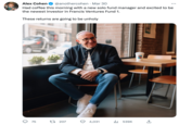 New Fund Manager Alex Cohen @anothercohen. Mar 30 Had coffee this morning with a new solo fund manager and excited to be the newest investor in Francis Ventures Fund 1. These returns are going to be unholy O 75 t 207 4,031 ₁539K ↑