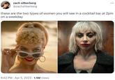 zach silberberg @zachsilberberg ... these are the two types of women you will see in a cocktail bar at 2pm on a weekday 6:42 PM Apr 5, 2023 1.5M Views