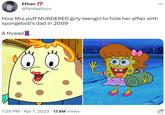 Ethan !? @fantazticcc How Mrs puff MURDERED girly teengirl to hide her affair with spongebob's dad in 2009 A thread 7:25 PM · Apr 7, 2023 · 17.9M Views сс : Cand gh