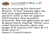 TucsonGalXCEP @Tucsonbelle Kid is running for School Board. A few weeks ago my kid was approached by a parent with a list of approx 200 books she wanted banned. My kid glanced at list & gave back saying "After you read these books, give me page # & reason for ban & I'll look into it". Hasn't heard back.