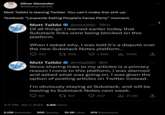 Oliver Alexander @OAlexanderDK Matt Taibbi is leaving Twitter. You can't make this s--- up. Textbook "Leopards Eating People's Faces Party" moment. Matt Taibbi @mtaibbi 18m Of all things: I learned earlier today that Substack links were being blocked on this platform. When I asked why, I was told it's a dispute over the new Substack Notes platform... 182 358 1.565 ₁103K ↑ Matt Taibbi @mtaibbi 9m Since sharing links to my articles is a primary reason I come to this platform, I was alarmed and asked what was going on. I was given the option of posting articles on Twitter instead. I'm obviously staying at Substack, and will be moving to Substack Notes next week. 80 107 ₁27,2K ↑ 4:17 PM Apr 7, 2023 3.6M Views 457 2,128 Retweets 300 Quotes 15.5K Likes 474 Bookmarks