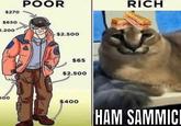 $270 $650 1.200 500 POOR $2.500 $65 $2.500 $400 RICH HAM SAMMICI