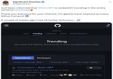 Significant Gravitas @SigGravitas Just been informed that #AutoGPT is ranked #1 trending in the entire world on @Github! Thank you everyone for your interest, I'm glad to have inspired so many fellow humans! 00 A couple of weeks ago I had 19 twitter followers... N ||| Topics Trending Collections Events GitHub Sponsors Trending See what the GitHub community is most excited about today. Repositories Developers Explore Spoken Language: Any 223 Language: Any ▾ Torantulino / Auto-GPT An experimental open-source attempt to make GPT-4 fully autonomous. Python 3,023 Built by Date range: Today - 2,587 stars today