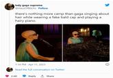 lady gaga supreme @HausOfBitchs. Follow there's nothing more camp than gaga singing about hair while wearing a fake bald cap and playing a hairy piano. 1:14 PM - Apr 11, 2023 Read the full conversation on Twitter 2.6K Reply ↑ Share 8