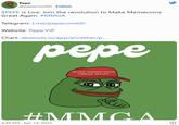 Pepe @pepecoineth Follow $PEPE is Live. Join the revolution to Make Memecoins Great Again. #MMGA Re Telegram: t.me/pepecoineth Website: Pepe. VIP Chart: dextools.io/app/en/ether/p... pepe MAKE MEMECOINS GREAT AGAIN #MMCA 4:46 PM Apr 14, 2023