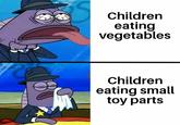 Children eating vegetables Children eating small toy parts